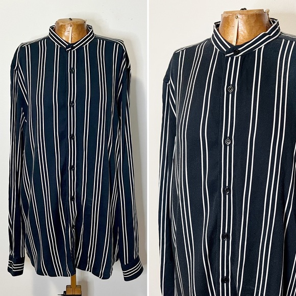 Reiss Yorker Navy Striped Woven Button-down Shirt - Picture 2 of 5